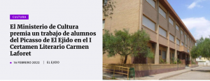 El IES Pablo Ruiz Picasso ganadores del primer premio nacional  Certamen Literario Carmen Laforet.